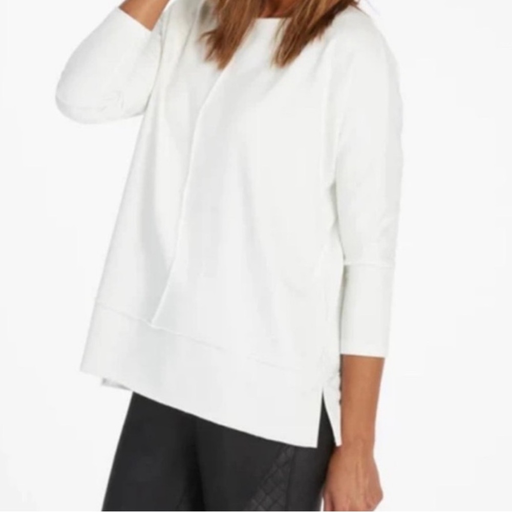 Spanx Perfect Length white 3/4 sleeve crewneck sweatshirt S exposed seams top - Picture 12 of 12